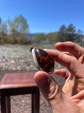 Amber Teardrop Pendant sterling silver Setting